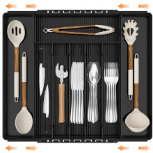 Organisateur de tiroir à couverts extensible en acrylique transparent, 8 compartiments, plateau à couverts réglable pour la cuisine/le bureau –