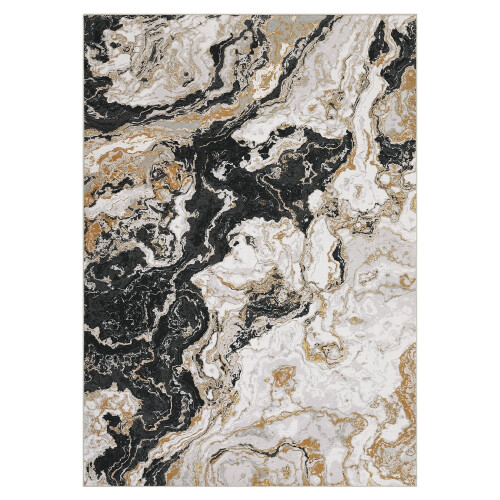 Abstract area rug black 6x9 ft machine washable low pile