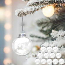 Clear Shatterproof Christmas Hanging Balls, Paintable DIY Fillable Ornaments, 12PC Round Empty Craft Balls – Compatible with Crafting