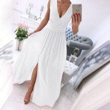 Hochzeitsgastkleider für Damen, Strandkleider mit V-Ausschnitt, Sommerkleider, lässige A-Linien-Midikleider, elegante Kleider in Weiß