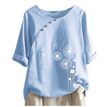 Hellblaue Kurzarmbluse mit Blumenmuster für Damen, Übergröße XL, lässiges Sommertop – perfekt für den ganzen Tag
