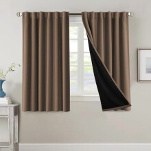 100% Blackout Curtains with Black Liner, Thermal Insulated, Back Tab/Rod Pocket, 54" L, 2 Panels, Macchiato – Compatible with Standard Rods