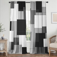 Black & Grey Geometric Curtains 52Wx84L Inch, Gray Abstract Rod Pocket Drapes for Bedroom/Kitchen/Living Room (2 Panels)