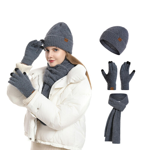 Σετ Κασκόλ και Γαντιών για Γυναικεία Καπέλα Beanie Ζεστά Χειμερινά Γάντι Πλέξιμο