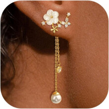 Pearl Drop Earrings for Women Gold Plated 14K