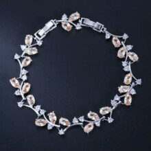 White Gold Plated Cubic Zirconia Austrian Crystal Leaf Branch Bangle Bracelets