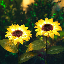 Décoration solaire extérieure en forme de tournesol, piquet de jardin, 66 cm (26 pouces), pour jardin, terrasse, porche, cour (lot de 2)