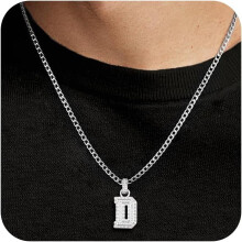 Initial A-Z Letter Pendant Necklace for Men 18K Gold Plated Capital Initial Necklace Cuban Link Chain 4mm 20 Inch Jewelry Gift