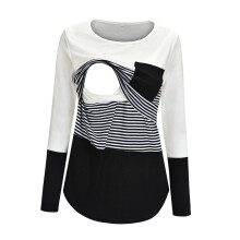 Women's Maternity Crewneck Long Sleeve Shirts Casual Color Blocking Nursing Tops Pregnancy Clothes Basic Layer Soft White XL