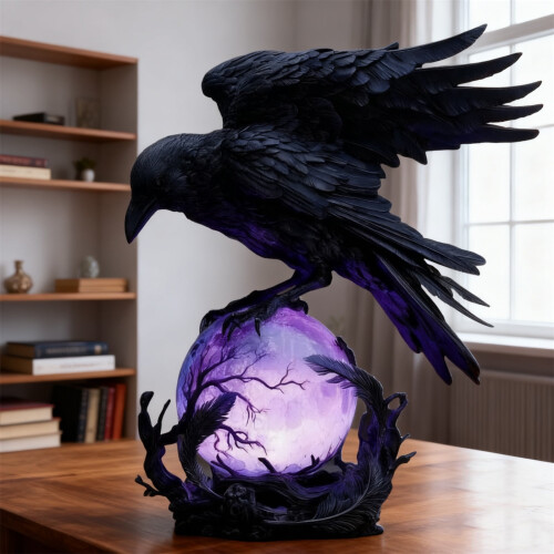 Gothic Raven LED-Lampe auf leuchtender Kugel