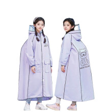 Kids' Light Purple Cartoon Animal Raincoat, Hooded & Button-Down with Pockets, Compatible with 14-16 Years