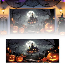Capa de porta de garagem de Halloween com caldeirão de bruxa, 2,13 x 4,88 m (7 x 16 pés)