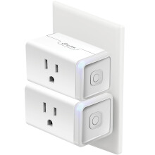 Smart Wi-Fi-stik HS103P2, kompatibel med Alexa, Echo, Google Home og IFTTT, ingen hub, 15A, UL-certificeret, 2-pak, hvid