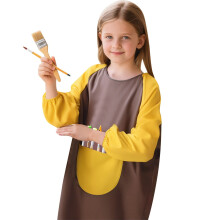 Kinderschort met kleurblokken, zak, lange mouwen, ronde hals, geschikt om in te tekenen en te schilderen, koffiekleur, 9-12 jaar
