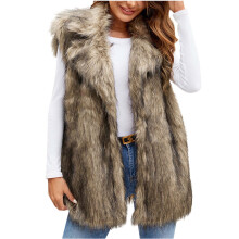 Womens Faux Fur Vests Lapel Open Front Fluffy Sleeveless Furry Vest Trendy Winter Warm Outerwear Cardigans Brown,M