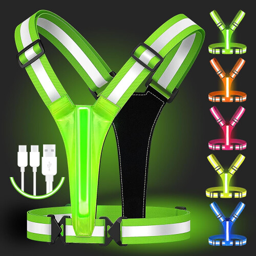 LED reflekterende løbevest, USB genopladelig, justerbar