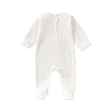 Piger Drenge Heldragt Ensfarvet Langærmet Rund Hals Lynlås Jumpsuit Nyfødt Komfort Daglig Heldragt, Hvid, 0-6 Måneder