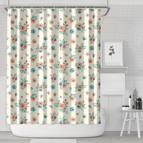 Cortina de chuveiro com estampa floral, 72x84 polegadas, com 12 ganchos.
