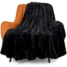 Faux Fur Luxury Throw Blanket,Double Side Soft Fluffy Shaggy Fuzzy Blanket for Couch Sofa Bed (Black, Throw)