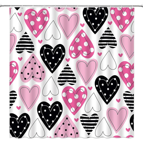 Sprchový záves s motívom srdca, polyester, 180x215 cm
