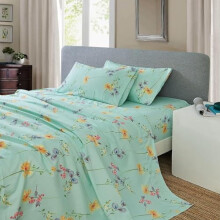Grünes Bettwäsche-Set mit Blumenmuster, 4-teilig, aus weicher Mikrofaser mit extra tiefen Taschen, Größe: Doppelbett.
