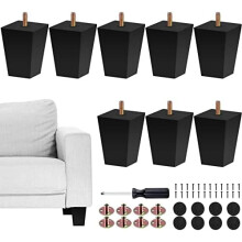 8-pakning 7,5 cm firkantede møbelben i heltre til sofa, lenestol, seng, kommode, skap – Midt-århundre-stil, svart, med beslag