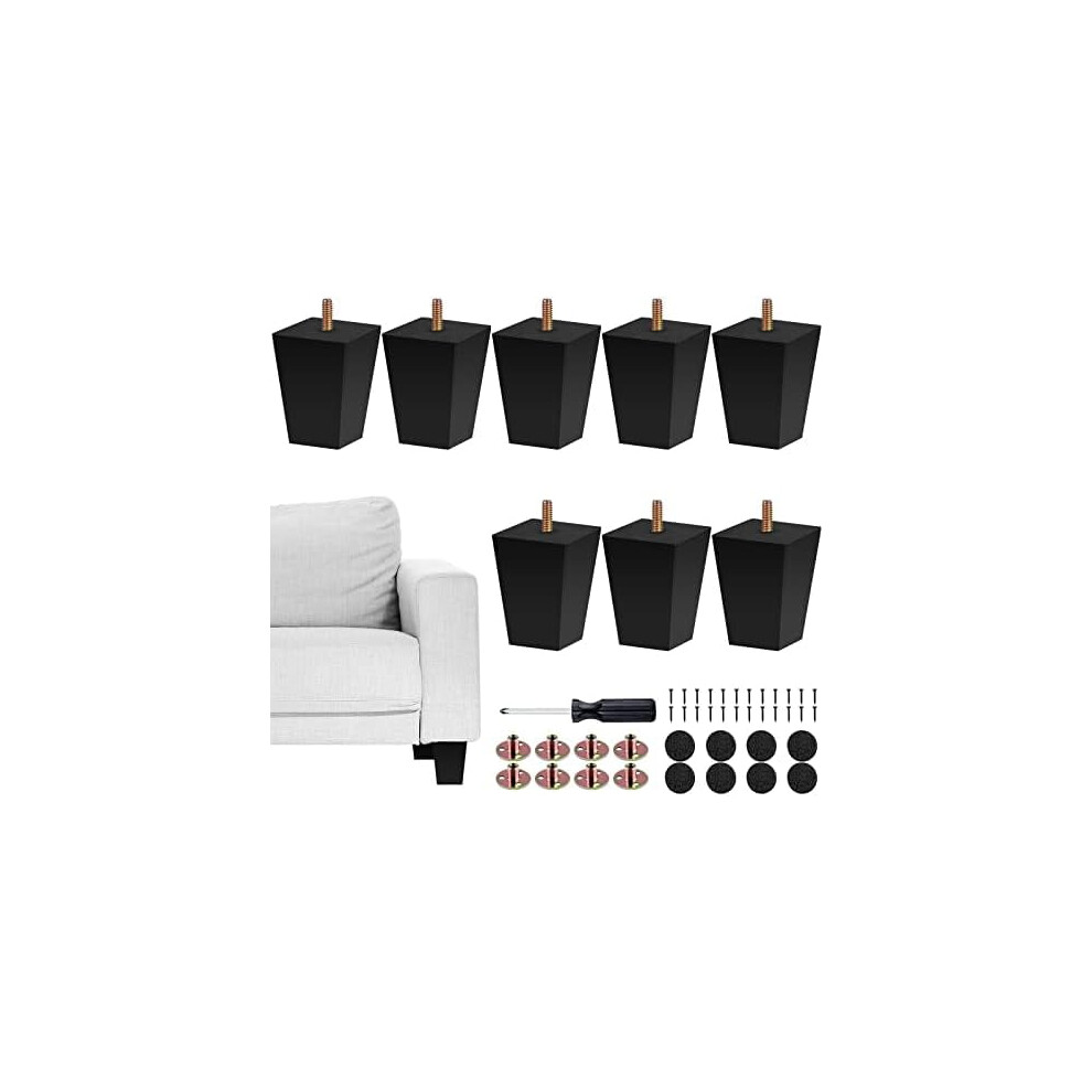 8-Pack 3" Square Solid Wood Furniture Legs For Sofa, Armchair, Bed, Dresser, Cabinet Â Mid-Century Style, Black, With Hardware 9450273801049