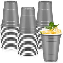 50 vasos de plástico grises, vasos desechables de 473 ml (16 oz), vasos para bebidas para fiestas.