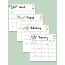 Calendário de parede anual 2026 atualizado, com estampa floral e papel grosso, ideal para casa ou escritório.