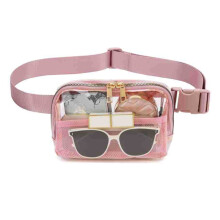 Priehľadná ľadvinka, veľká kapacita, vodeodolná, so zapínaním na zips, schválená pre štadión (ružová)