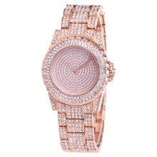 stuk stalen band horloge, stijlvol quartz polshorloge met strass steentjes, elegant quartz polshorloge voor dames, roségoudkleurig