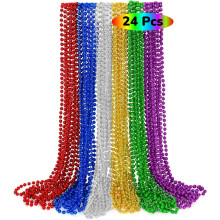 24pcs Mardi Gras Beads, 31.5" Round Beaded Necklaces, 6 Colors – Carnival Party Supplies, Parade Throws, Festive Event Accessories