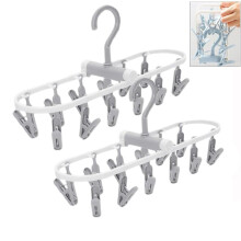 Lot de 2 étendoirs à linge pliables et portables avec 12 pinces et crochet rotatif à 360 pour serviettes, soutiens-gorge et chaussettes – Gris