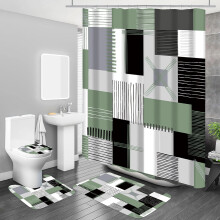 Ensemble de salle de bain moderne avec rideau de douche, tapis et accessoires