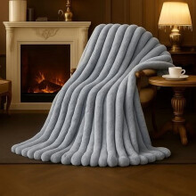 Faux Fur Throw Blanket for Couch, Cozy Fuzzy Fluffy Fur Luxurious Soft Striped Plush Gift Blankets for Family Sofa Chair Bedroom, 55"x70", Light Grey