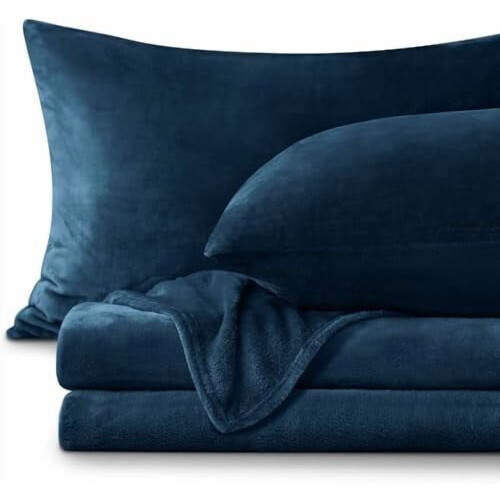Fleece-Bettwäsche-Set, Queen-Size, Marineblau
