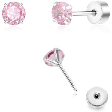 Hypoallergenic Titanium Push-in Flat Back Earrings for Sensitive Ears – Pearl, Star, Heart, Flower & Pink CZ Studs