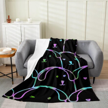 Søtt hundeteppe 100x130 cm, kawaii tegneserie-kjæledyrteppe for barn, lilla-blågrønn ombre flanellmikrofiberteppe – kompatibel med barnerom
