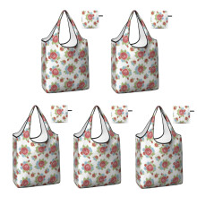 5-Pack Foldable Floral Shopping Bags, Reusable Grocery Totes with Pockets, Waterproof & Lightweight