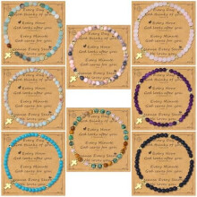 8PCS Christian Cross Bracelets for Women, 4mm Beaded Inspirational Jewelry – Natural Stone, Compatible with Christmas, Confirmation, Baptism,
