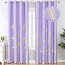 Lilac Blackout Curtains 52x96", Gold Palm Tree Pattern, Thermal Insulated, Room Darkening – 2 Panels, Compatible with Standard Windows
