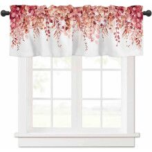 Cantonnière à œillets en eucalyptus rouge, motif feuilles aquarelle, 137 x 46 cm, pour fenêtres de cuisine, salle de bain ou chambre