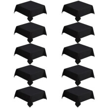 Lot de 10 nappes carrées 132 x 132 cm – Polyester noir anti-taches et infroissable, pour repas, fêtes, mariages, buffets (compatibles avec les
