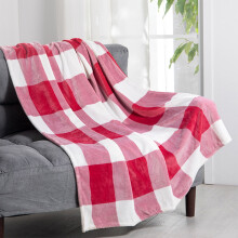 CheAAlet Red Plaid Fleece Blanket - Double Sided Flannel, Heavy & Cozy Sofa Blanket, Office Gift, 130x150cm (51.18x59.05)