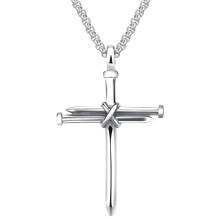 DraggmePartty Men's Stainless Steel Rope & Nail Cross Pendant Necklace