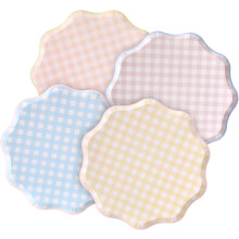 Gingham Cake Dessert Paper Plates Checkered Disposable Party Plates Plaid Scalloped Edges Dinner Tableware