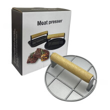 Hot sale Humburger 6.3in Round With Heat Wood Handle Metal Grill For BBQ Humburger Sandwish Meat Steak Accessory For Flat Top Gr