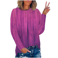 Top da donna a maniche lunghe con scollo rotondo, elegante, con stampa floreale, camicetta estiva casual.