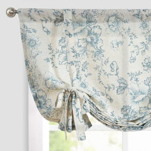 Cantonnière à nouer en lin à motif floral bleu sur beige 54 pouces (1 panneau)