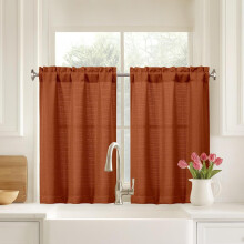 White Faux Linen Cafe Curtains 30"W x 24"L (2 pcs)